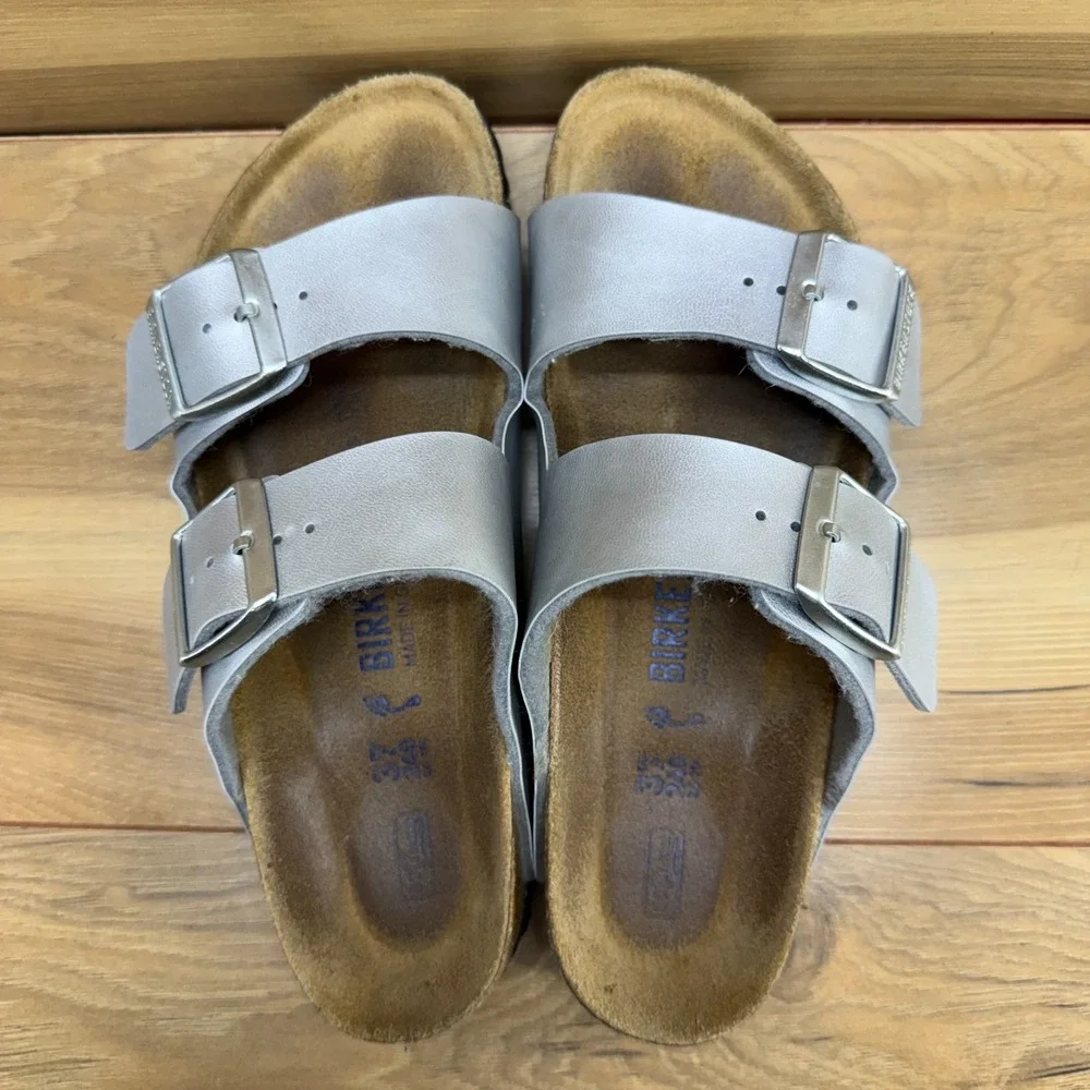 Birkenstock Arizona Soft Footbed Sandal Womens 6 N EU 37 Silver Birko Travel